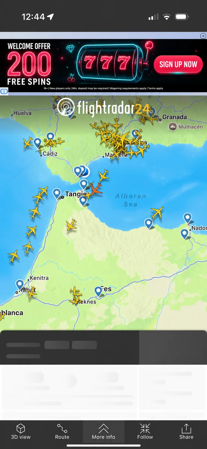 In-app mobile retargeting ad placement — real campaign example Real example of an in-app mobile retargeting ad — a banner placement displayed inside a popular flight tracking app